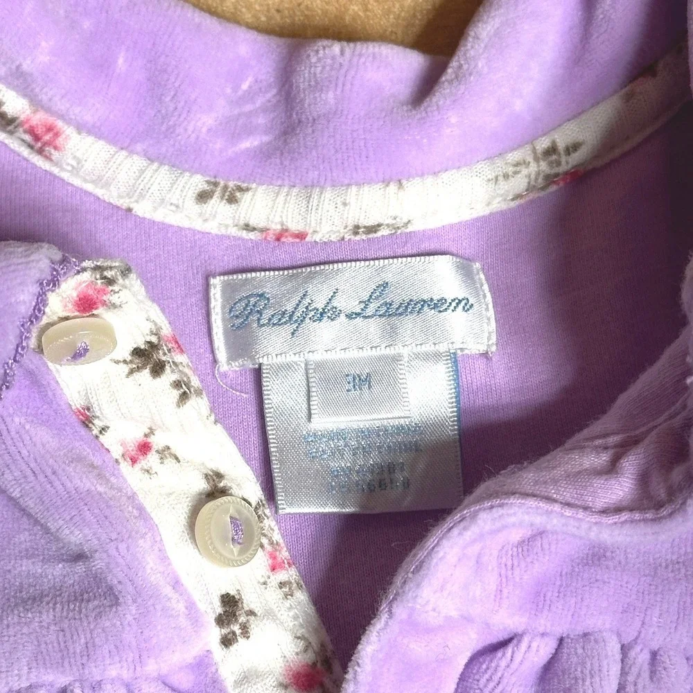 Ralph Lauren Velour Dress Baby Girl 9M Purple Excellent Long Sleeve Pony Logo